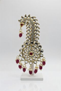 Trending Dulha Sehra Kalangi Brooch – Gold Kundan with Red Beads | Royal Groom Wedding Accessory