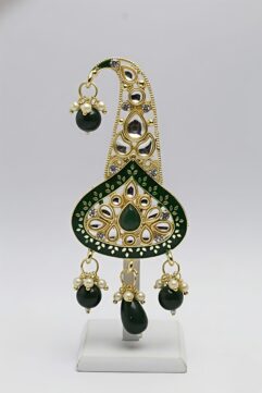 Royal Groom Kalangi Brooch – Green Enamel & Gold Kundan Design for Sehra