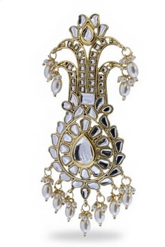 Premium White Pearl Dulha Sehra Kalangi – Gold Kundan Groom Brooch for Wedding & Sherwani