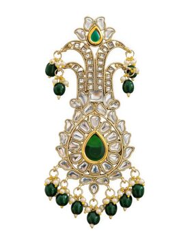 Premium Green Kundan Dulha Sehra Kalangi with Pearls | Royal Groom Wedding Brooch for Baraat & Shaadi