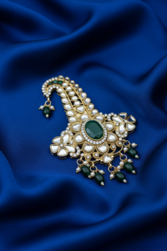Trending Dulha Sehra Kalangi Brooch – Green Beads | Royal Groom Wedding Accessory
