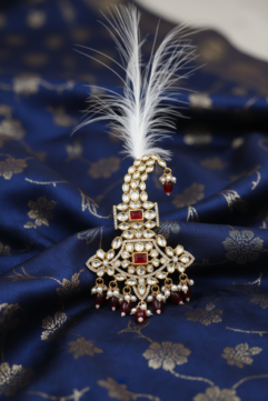Royal Red Stone Kundan Feather Kalangi for Men