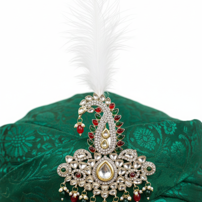 Kalgi on Green Brocade Shehra