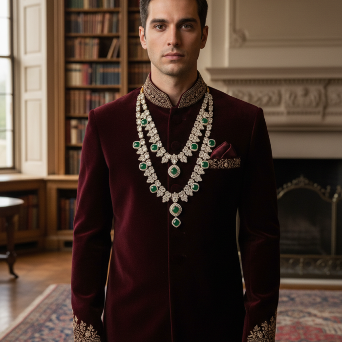 Model with Sherwani, Straight Pose Model with Sherwani, Straight Pose