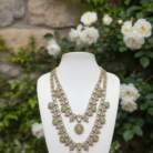 Necklace Set Displayed on Mannequin with Floral Background