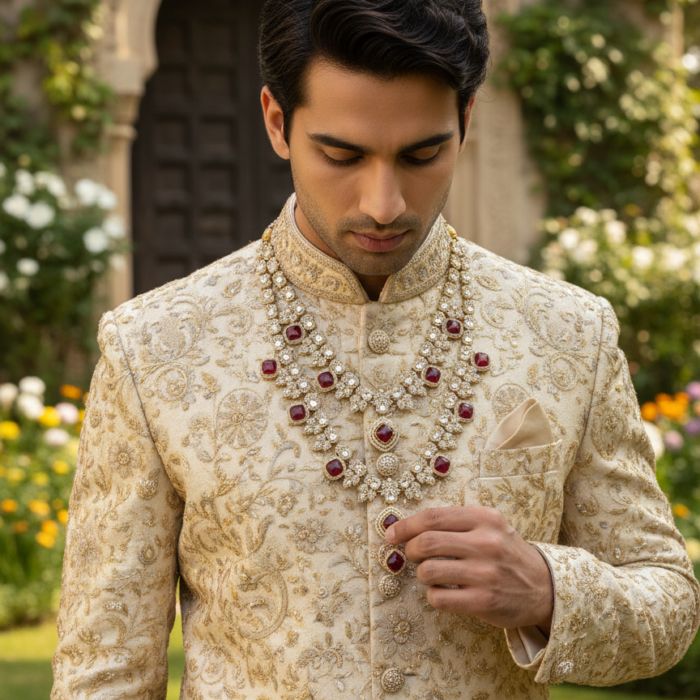 Sherwani Look 1 - Close Up Sherwani Look 1 - Close Up