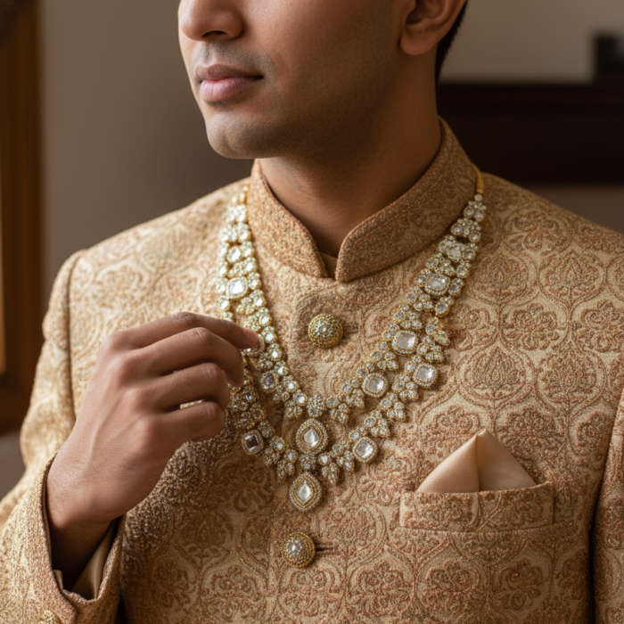 Sherwani Model Angle 4 (Close-up Detail)