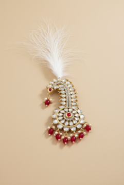 Royal Ruby Red Kundan Feather Kalangi for Men