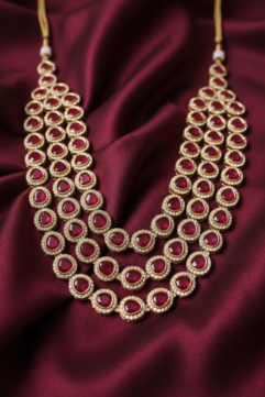Royal Ruby Red Layered Groom Mala Necklace for Men