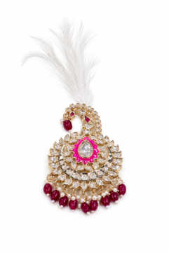 Royal Kundan Kalangi for Men | Wedding Safa Turban Brooch with Feather | Groom Sherwani Pagdi Accessory (Gold & Ruby Red Finish)