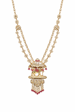 Royal Kundan Groom Necklace for Men | Elephant Umbrella Pendant Wedding Mala | Sherwani Haar Jewellery (Gold with Ruby Beads)