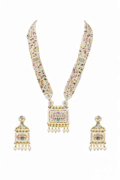 Traditional Meenakari Beaded Necklace Set for Women | Multi-Color Pearl Mala with Earrings | Ethnic Wedding Jewellery Set (Pastel & Gold Finish)