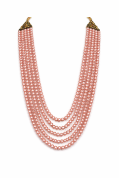 Royal Peach Pearl Groom Mala for Men | Multi-Layer Wedding Necklace | Sherwani Jewellery Haar for Dulha (Gold Finish)