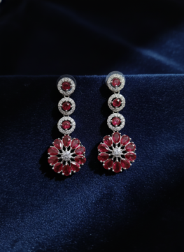 Ruby Red Stone American Diamond Earrings for Women | Party Wear Drop Earrings | Bridal Jewellery