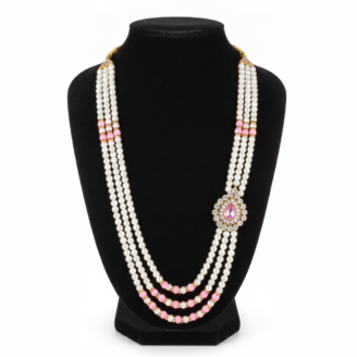 Royal Pink Pearl Groom Mala for Men | Wedding Necklace | Maharaja Sherwani Mala | Designer Groom Jewellery